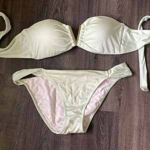 Victoria secret strapless swimsuit. Light iridescent green